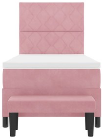 Cama Box Spring Rosa com Colchão e Banco 90x190 cm Veludo