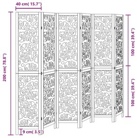 Biombo com 6 painéis madeira de paulownia maciça preto