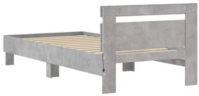 Estrutura de cama c/ cabeceira/luzes LED 90x190cm cinza cimento