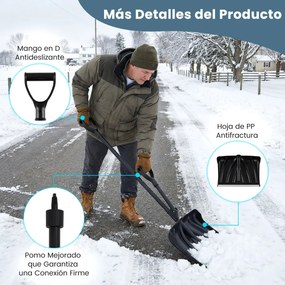 Pá para Neve, 45 x 9 x 135 cm, Pega Dupla Ergonómica, Preto