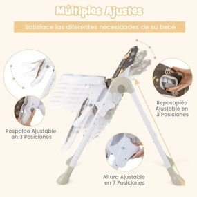 Cadeira refeição alta convertível para bebés com 90-105 cm Cadeira de colo ajustável em altura com tabuleiro amovível Encosto para as costas Apoio par