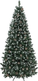HOMCOM Árvore de Natal 210cm com 998 Ramos Nevados e Pinhas Abertura Automática e Base Dobrável, Verde | Aosom Portugal
