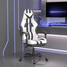 vidaXL Cadeira gaming c/ apoio p/ pés couro artificial preto e branco
