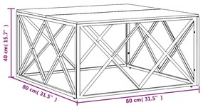 Mesa de centro aço inoxidável/madeira de acácia maciça prateado