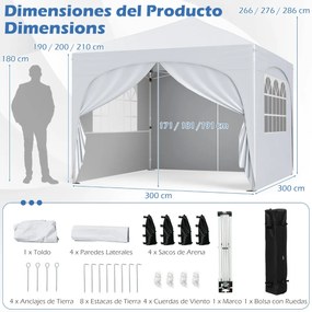 Tenda Jardim. Festas, Eventos 3 x 3 m Pop UP com 4 Paredes om4 Sacos de Areia,  com Bolsa Transporte Branca