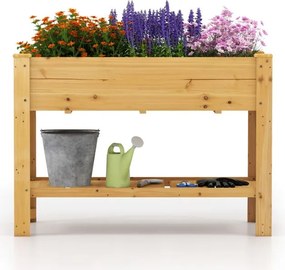 Floreira elevada em madeira com pés Floreira elevada com estante e drenagem Recipiente para flores e ervas aromáticas 120 x 60 x 80 cm Natural