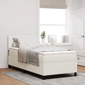 Cama Box com Colchão & LED Crema 100x200 cm em Tecido de Veludo