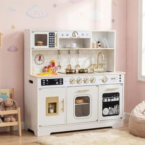 Cozinha de brincar em madeira para crianças com luzes e sons realistas 85 x 29 x 88 cm Branco