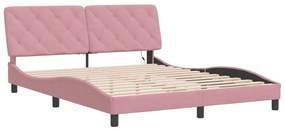 Estrutura de cama c/ luzes LED 160x200 cm veludo rosa