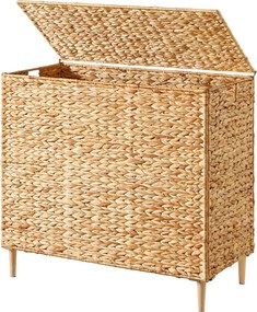 Cesto da roupa suja com 3 compartimentos 76 x 40 x 70 cm, saco interior removível, tampa e pegas, em tons natural