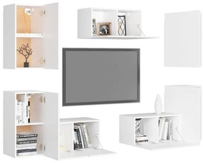 7 pcs conjunto de móveis de TV derivados de madeira branco