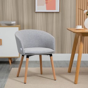 HOMCOM Cadeira de Sala de Jantar Cadeira Estofada em Linho Sintético com Apoio para os Braços e Pés de Madeira para Escritório Dormitório Carga 120kg 57x56x72cm Cinza