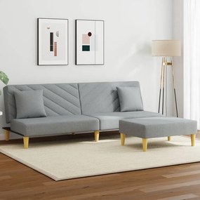 vidaXL Sofá-cama 2 lugares c/ almofadas e apoio pés tecido cinza-claro