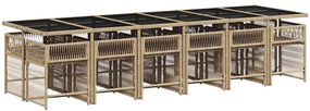 13 pcs conj. jantar jardim c/ almofadões vime PE bege misturado