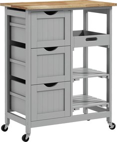 HOMCOM Carrinho de Cozinha com Rodas Carrinho de Serviço com 3 Gavetas 2 Prateleiras Abertas e Bandeja 67x37x85,5 cm Cinzento | Aosom Portugal