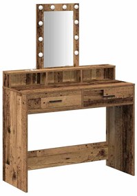 Mesa de Maquilhagem com Luzes LED em Madeira Antiga 100x41x140 cm