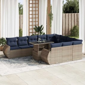 11 pcs conjunto sofás de jardim c/ almofadões vime PE/acácia