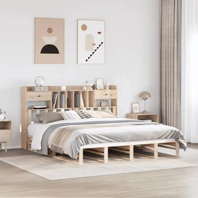 vidaXL Cama com estante sem colchão 200x200 cm pinho maciço
