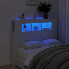 Cabeceira cama c/ LEDs 120x18,5x103,5 cm deriv. madeira branco