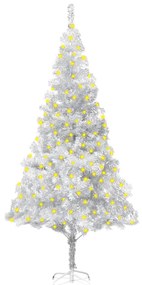 vidaXL Árvore de Natal artificial pré-iluminada + suporte PET prateado