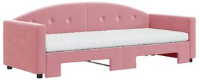 Sofá-cama com gavetão e colchões 80x200 cm veludo rosa