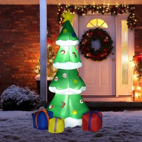 HOMCOM Árvore de Natal Inflável 176cm com Luzes LED e Inflador Decoração de Natal para Interiores e Exteriores 93x39x176cm Multicor