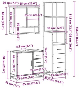 3 pcs Conjunto móveis casa de banho madeira proc. cinza sonoma