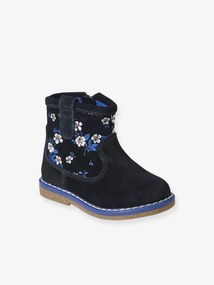 Botas estampadas, em pele, com fecho, para bebé azul estampado