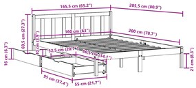 Cama sem colchão 160x200 cm madeira de pinho maciça