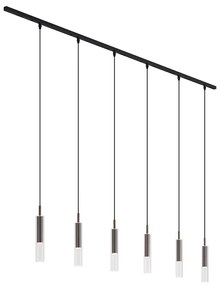 Sistema de calhas de iluminação moderno preto com 6 candeeiros suspensos em bronze escuro monofásico - Slimline Loyce