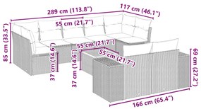 10 pcs conjunto de sofás p/ jardim com almofadões vime PE bege