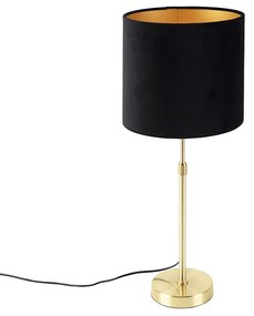 Candeeiro de mesa dourado/latão com abajur de veludo preto 25 cm - Parte Moderno
