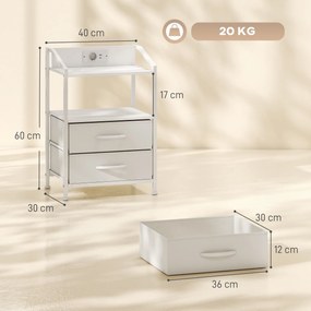 Conjunto de 2 Mesas de Cabeceira com LED RGB e Estação de Carregamento 2 Gavetas em Tecido para Quarto 40x30x60 cm Branco