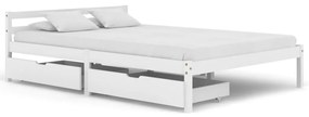 vidaXL Estrutura de cama com 2 gavetas 140x200 cm pinho maciço branco