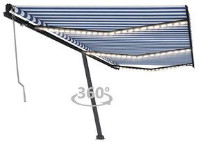 Toldo autom. c/ LED e sensor de vento 600x350 cm azul/branco