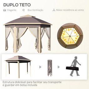 Tenda Dobrável 4,05x3,4x2,85 m Tenda de Jardim Hexagonal com Duplo Tet