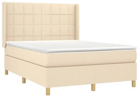 Cama box spring c/ colchão e LED 140x190 cm tecido cor creme