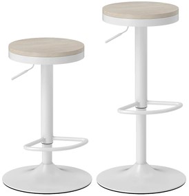HOMCOM Conjunto de 2 bancos de bar, bancos de bar giratórios com assento de hévea, altura ajustável e apoio para os pés, branco | Aosom Portugal