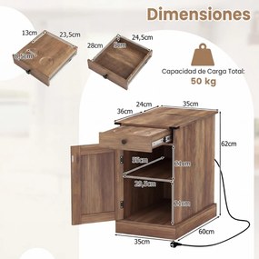 Conjunto de 2 mesas cabeçeira, mesas apoio 35 x 60 x 62 cm com estação de carregamento e armazenamento, gaveta, estante ajustável e bandeja removível,