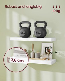 Prateleira de parede suspensa 20 x 60 x 3,8 cm em branco