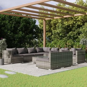 vidaXL 10 pcs conjunto lounge de jardim c/ almofadões vime PE cinzento