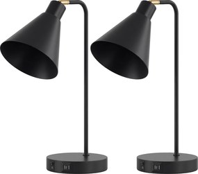 HOMCOM Conjunto de 2 Lâmpadas de Mesa Modernas em Aço com Portas USB, Soquete E27, Lâmpada não Inclusa, Preto | Aosom Portugal