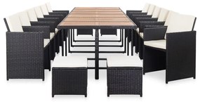 vidaXL 17 pcs conjunto jantar exterior com almofadões vime PE preto