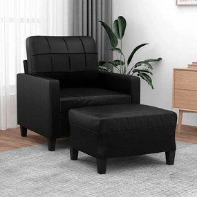 vidaXL Poltrona com apoio de pés couro artificial 60 cm preto
