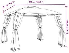 Gazebo com teto duplo e paredes de malha 2,93x2,93 m aço creme