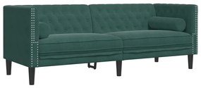 2 pcs conj. de sofás chesterfield com rolos veludo verde-escuro