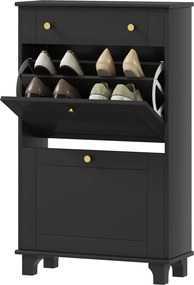 Sapateira estreita para sapatos para a entrada  60 x 23,5 x 98,5 cm, com gavetas com portas basculantes e prateleira ajustável, preta