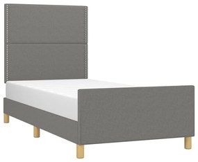 Estrutura de cama c/ cabeceira 100x200 cm tecido cinza-escuro