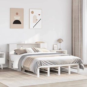 Cama com estante sem colchão 140x190 cm madeira maciça branco