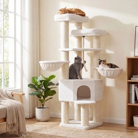 Arranhador para gatos 55 x 55 x 186,7 cm, árvore para gatos de vários andares, troncos grossos de sisal Branco creme